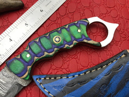 Handmade Best Damascus Karambit Knife Full Tang Damascus Steel Karambit with Wood Handle