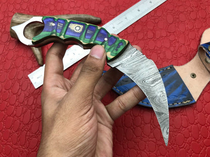 Handmade Best Damascus Karambit Knife Full Tang Damascus Steel Karambit with Wood Handle