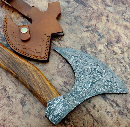 Custom Handmade 18-Inch Damascus Viking Axe – Rose Wood Handle with Precision Steel Blade