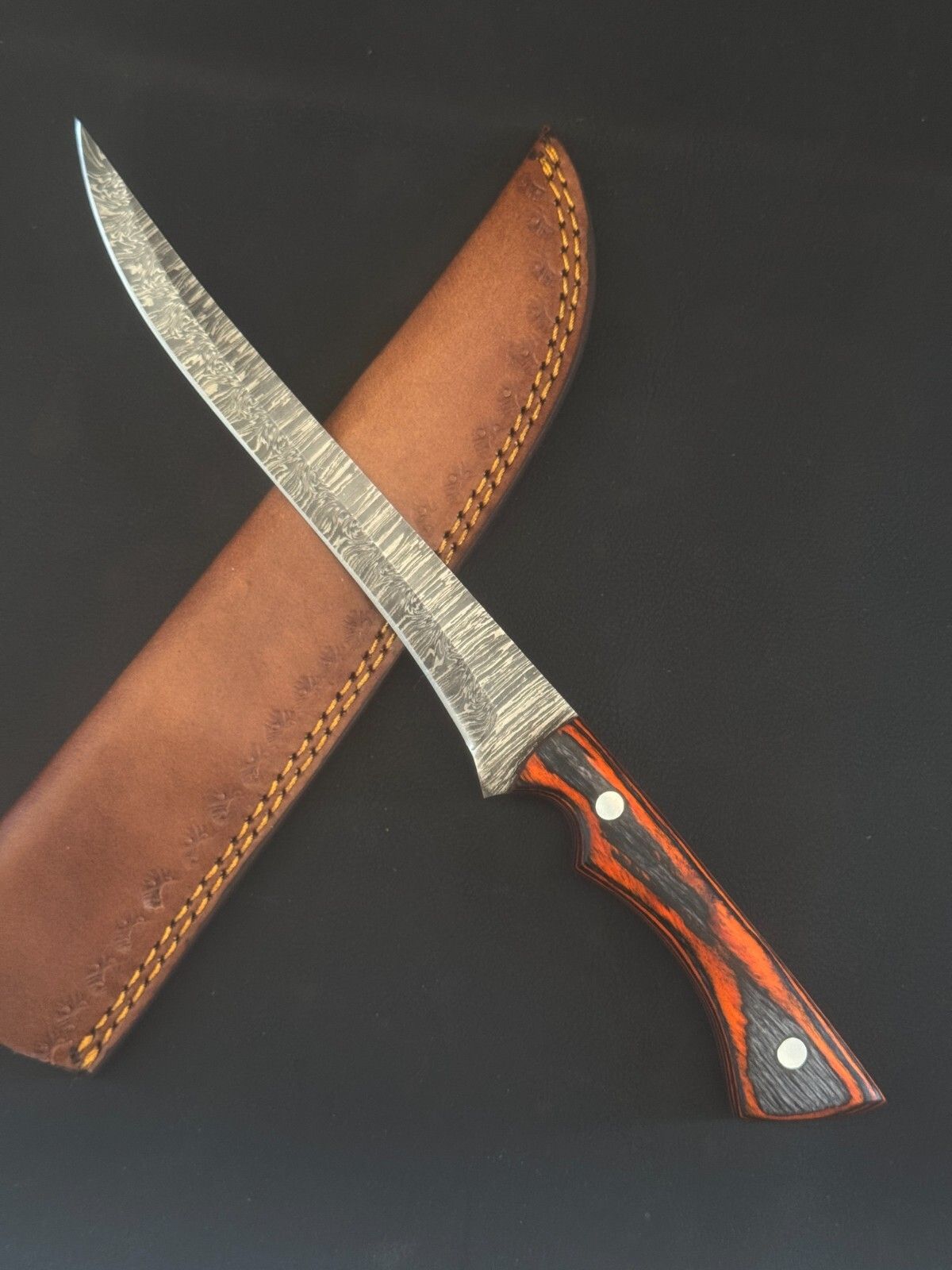 13" Handmade Damascus Fillet Knife Custom Fillet Knife with Pakka Wood Handle & Sheath