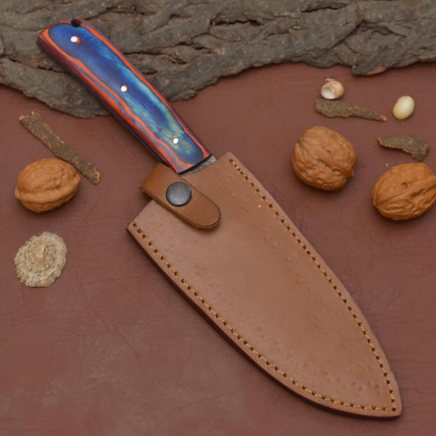 Handmade Damascus Steel Fillet Chef Knife with Full Tang Pakka Wood Handle