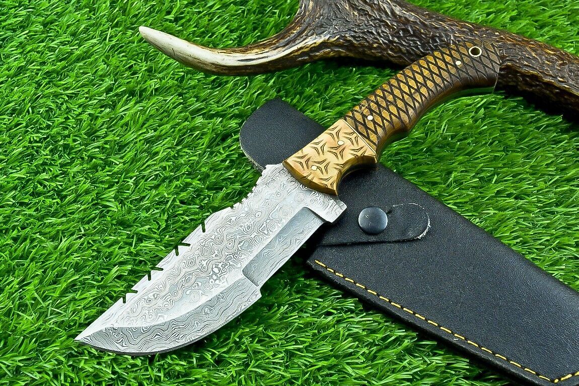 Custom Hand Forged Damascus Steel Hunting Tracker Knife | Olive Wood Handle with Sheath