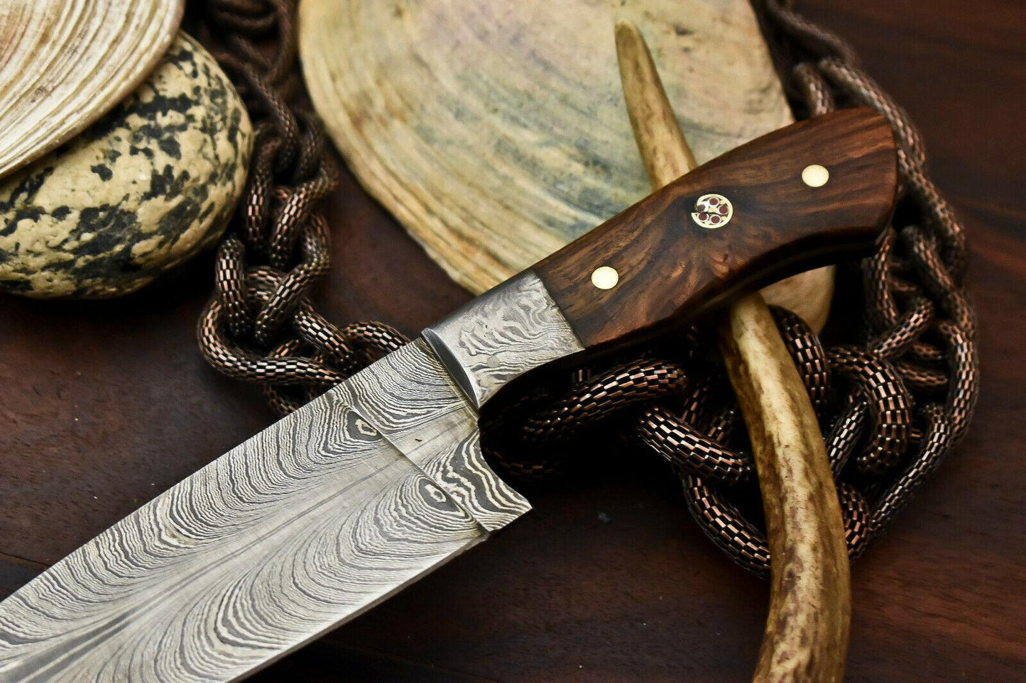 Handmade Damascus Steel Chef Knife | 10.5" Full Tang Kitchen Knife with Walnut Wood Handle