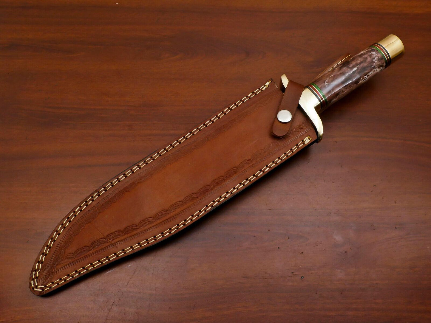 Heritage Forge Handmade Damascus Steel Fixed Blade Bowie Hunting Knife Wood Handle