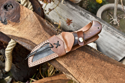10" Forged Twist Damascus Skinner Knife Walnut Wood Handle Damascus Guard