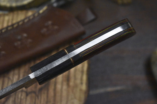 Twist Damascus Skinner Knife with Hardwood Handle and Wooden Bolster – 8.5" Tactical Handmade Blade