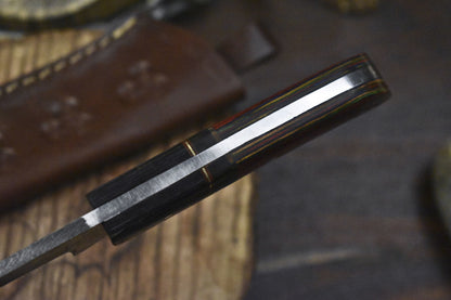 Twist Damascus Skinner Knife with Hardwood Handle and Wooden Bolster – 8.5" Tactical Handmade Blade