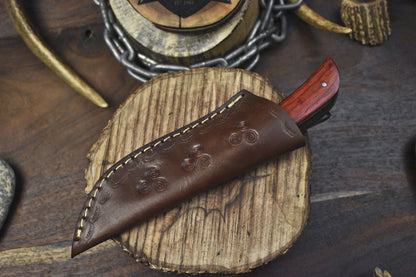 Twist Damascus Skinner Knife with Hardwood Handle and Wooden Bolster – 8.5" Tactical Handmade Blade