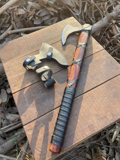 Handmade Viking Hand Forged Carbon Steel Axe 18" Rose Wood Handle