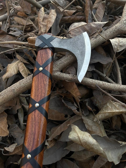 Handmade Viking Hand Forged Carbon Steel Axe 18" Rose Wood Handle