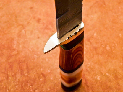 Heritage Forge 15 Inch Damascus Bowie Hunting Knife with Camel Bone and Hardwood Handle