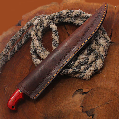 Custom Handmade Damascus Steel Fillet Chef Brisket Kitchen Hunting Knife with Leather Sheath