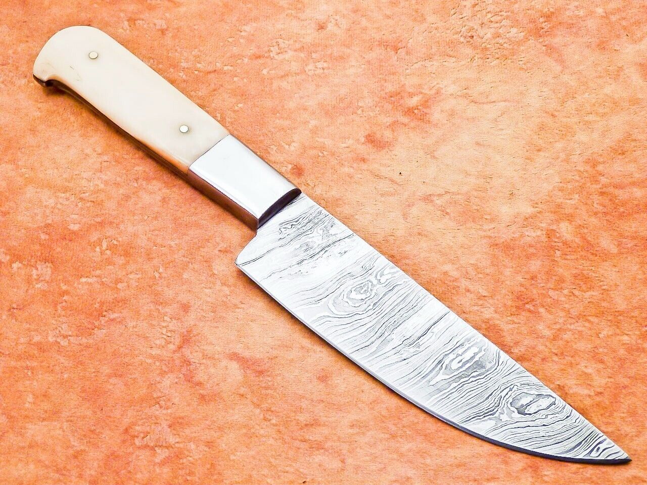 11" Handmade Damascus Steel Chef Kitchen Knife with Camel Bone Handle – Professional Chef Knife