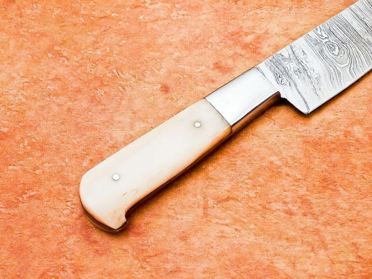 11" Handmade Damascus Steel Chef Kitchen Knife with Camel Bone Handle – Professional Chef Knife