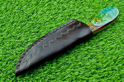 8" Custom Handmade Damascus Steel Bowie Hunting Knife – Resin & Wood Handle