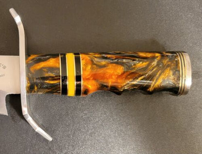 Custom Handmade D2 Steel Bowie Hunting Knife with Orange & Black Resin Handle