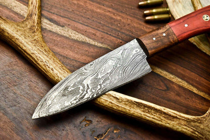 Hand Made Damascus Steel Blade Chef Kitchen Full Tang Knife | Hard Wood