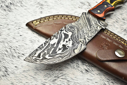 Rare Handmade Damascus Blade Camping Tracker Full Tang Knife | Leather Sheath