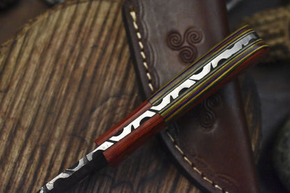 Custom Twist Damascus Skinner Knife Hardwood Wooden Bolster Tactical Blade