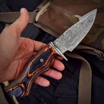 Tactical Survival Full Tang Handmade Damascus Steel Tracker Knife with Leather Sheath