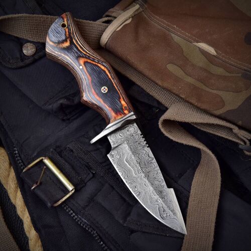 Tactical Survival Full Tang Handmade Damascus Steel Tracker Knife with Leather Sheath