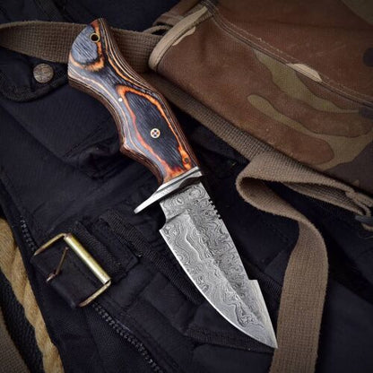 Tactical Survival Full Tang Handmade Damascus Steel Tracker Knife with Leather Sheath