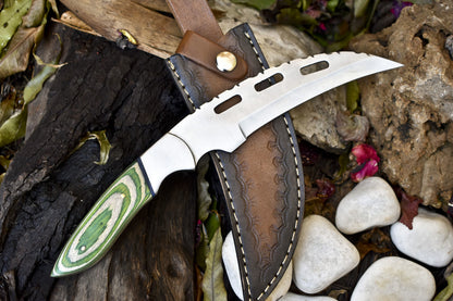 11.5" Hand-Forged Hunting Skinner Knife – 440C Steel Blade, Hardwood Handle, Steel Bolster, Leather Sheath Gift
