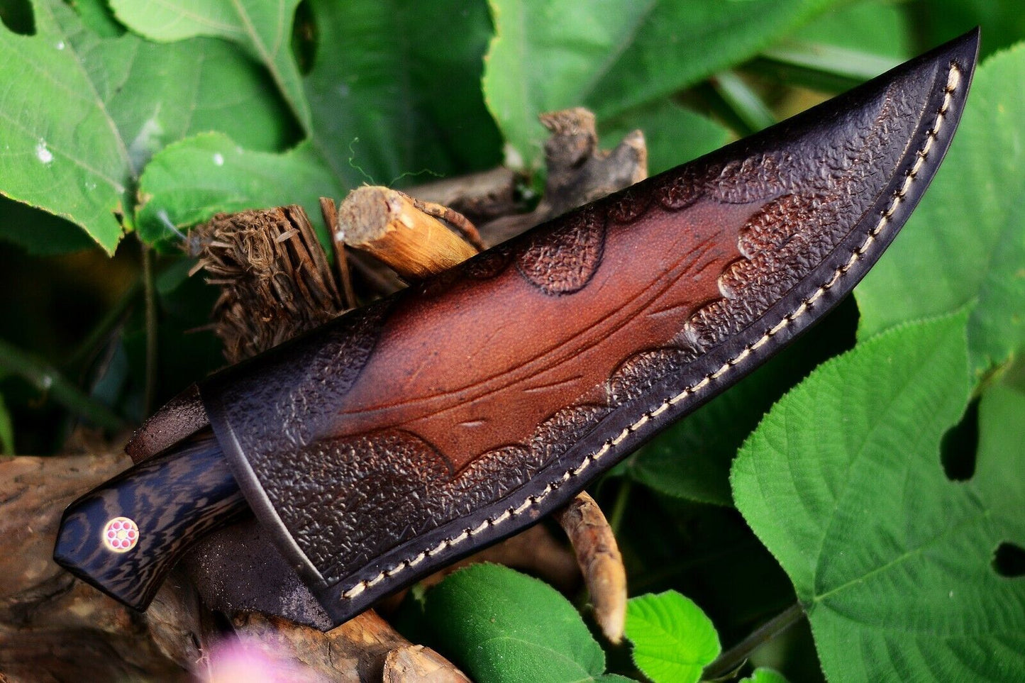 10 Inch Custom Handmade Damascus Steel Hunting Knife with Wenge Wood Handle