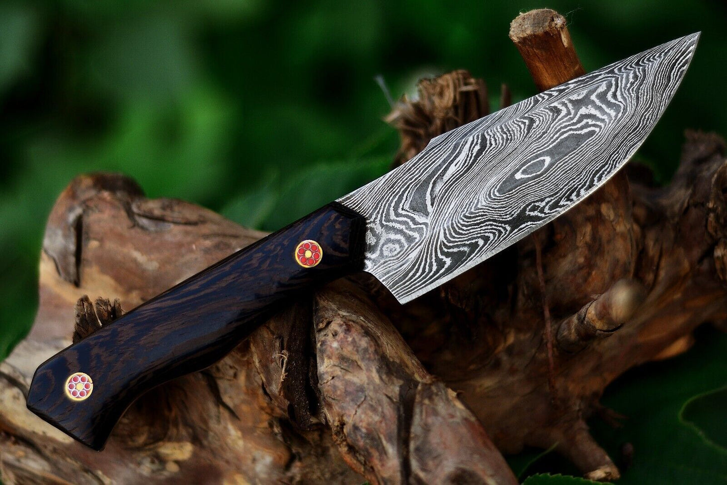 10 Inch Custom Handmade Damascus Steel Hunting Knife with Wenge Wood Handle