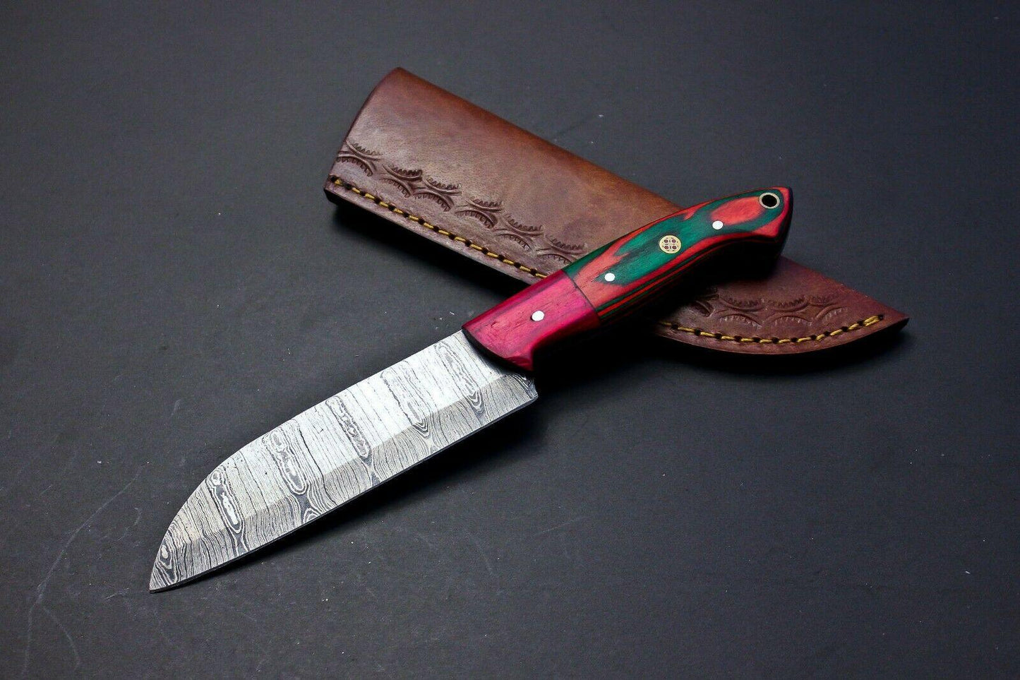 Handmade Damascus Steel Chef Knife | 9" Multipurpose Kitchen Knife Multi-Color Wood Handle