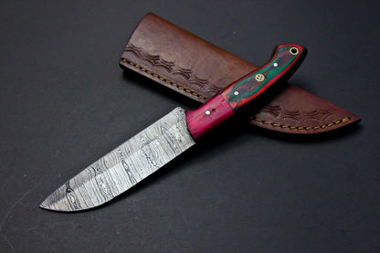 Handmade Damascus Steel Chef Knife | 9" Multipurpose Kitchen Knife Multi-Color Wood Handle