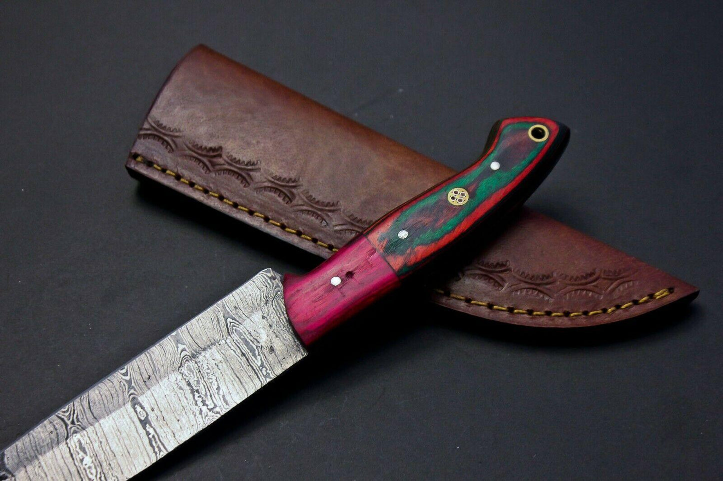 Handmade Damascus Steel Chef Knife | 9" Multipurpose Kitchen Knife Multi-Color Wood Handle
