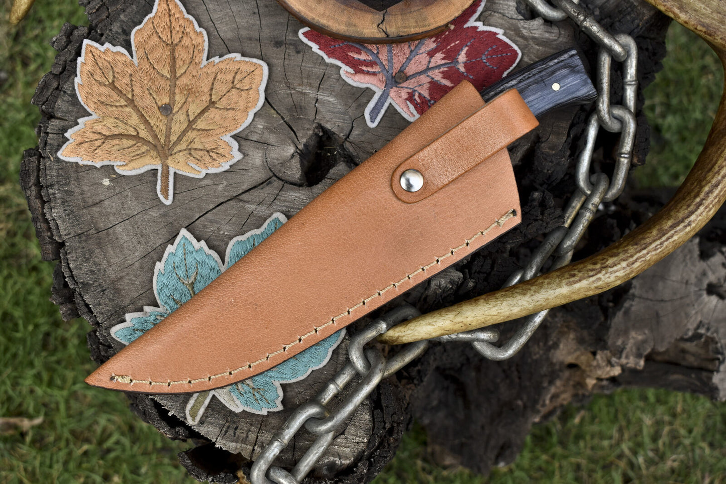 8.0" Ladder Damascus Skinner Knife Mixed Handle Razor Sharp Hunting Tool