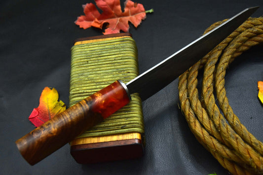 Custom San Mai Damascus Steel Fixed Blade Chef Knife, Walnut & Resin Handle