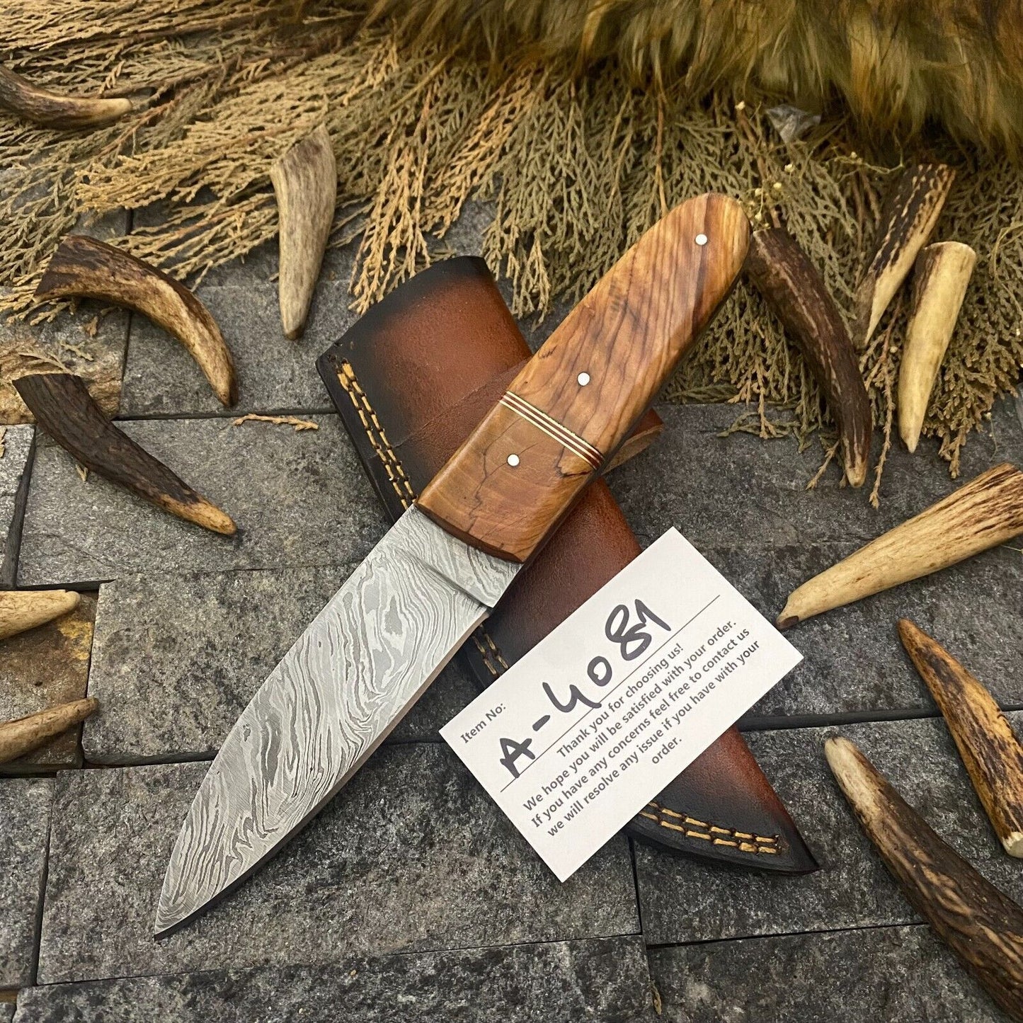 Heritage Forge 9 Inch Handmade Damascus Steel Hunting Skinner Knife with Wood Handle and Sheath
