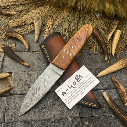 Heritage Forge 9 Inch Handmade Damascus Steel Hunting Skinner Knife with Wood Handle and Sheath