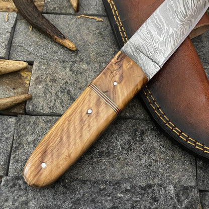 Heritage Forge 9 Inch Handmade Damascus Steel Hunting Skinner Knife with Wood Handle and Sheath