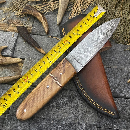 Heritage Forge 9 Inch Handmade Damascus Steel Hunting Skinner Knife with Wood Handle and Sheath