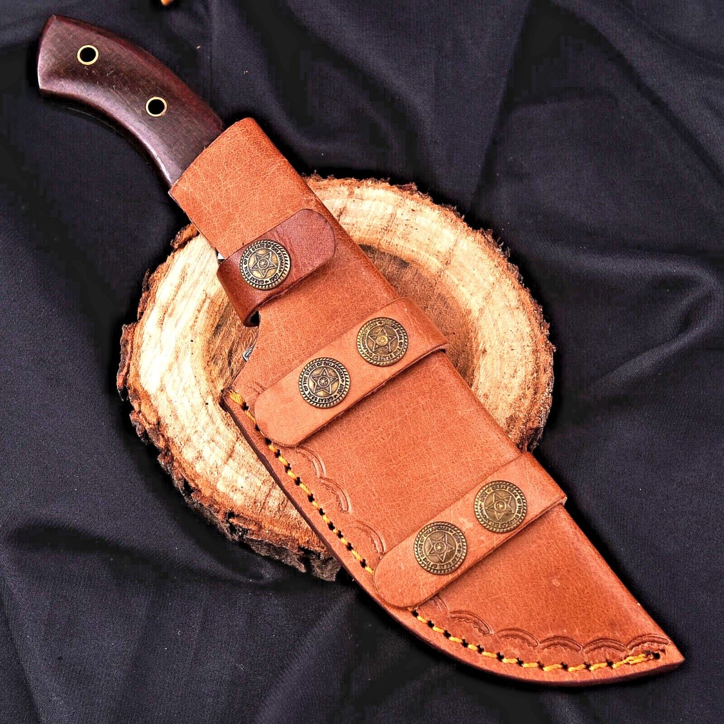 Custom Handmade Damascus Steel Tracker Hunting Knife – Forged Fixed Blade Survival Camping Knife with Micarta Handle & Leather Sheath