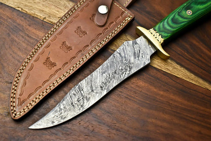 13.5 Inch Handmade Damascus Steel Hunting Bowie Knife with Hardwood Handle