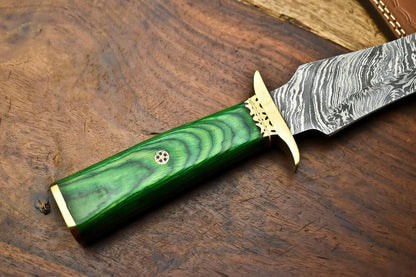 13.5 Inch Handmade Damascus Steel Hunting Bowie Knife with Hardwood Handle