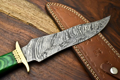 13.5 Inch Handmade Damascus Steel Hunting Bowie Knife with Hardwood Handle