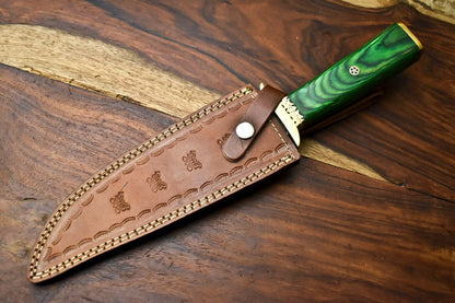 13.5 Inch Handmade Damascus Steel Hunting Bowie Knife with Hardwood Handle
