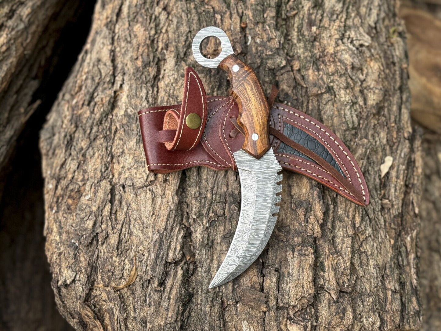 10" Damascus Karambit Knife Best Karambit Knife with Wood Handle and Sheath