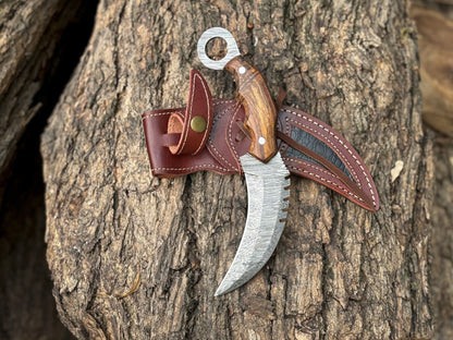 10" Damascus Karambit Knife Best Karambit Knife with Wood Handle and Sheath