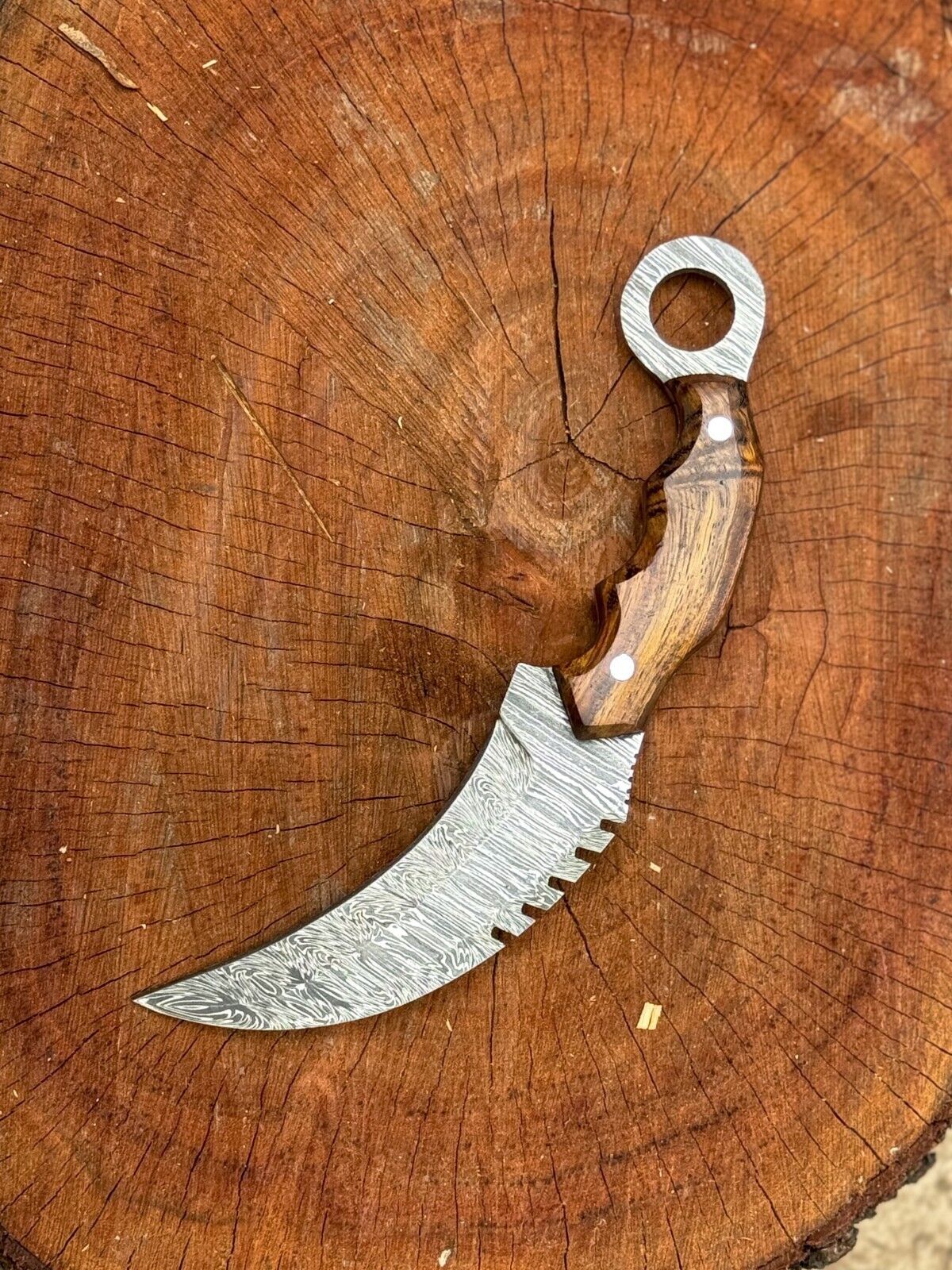 10" Damascus Karambit Knife Best Karambit Knife with Wood Handle and Sheath
