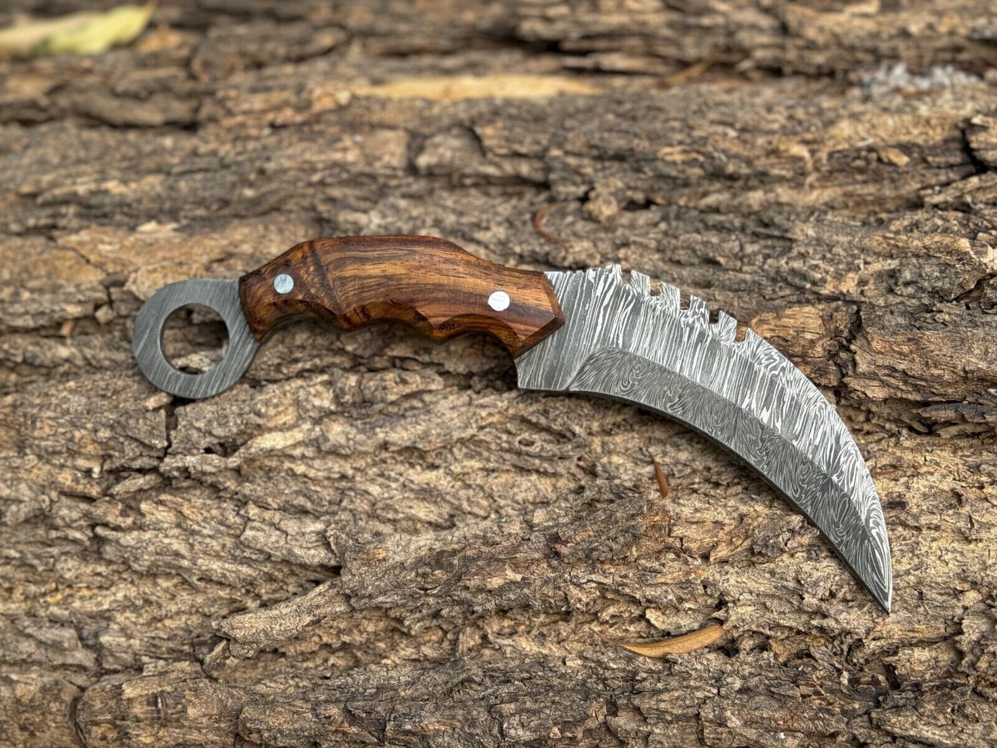 10" Damascus Karambit Knife Best Karambit Knife with Wood Handle and Sheath