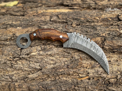 10" Damascus Karambit Knife Best Karambit Knife with Wood Handle and Sheath