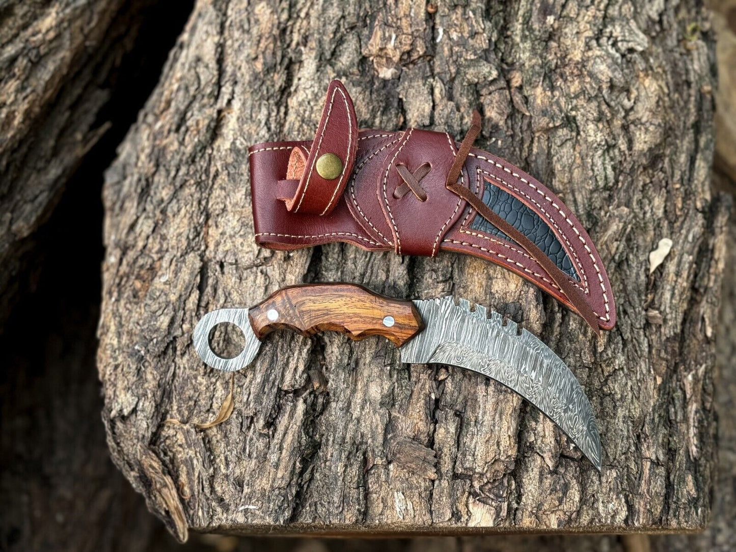10" Damascus Karambit Knife Best Karambit Knife with Wood Handle and Sheath
