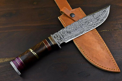 13.7" Damascus Talon Bowie Knife with Walnut Wood Handle